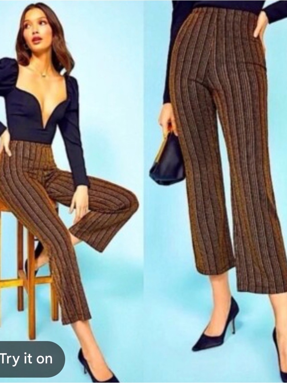 Reformation Brown Pinstripe Cropped Trousers